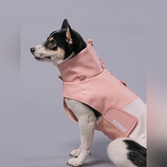 Rifruf Other - RIFRUF Stormhunter Rain Dog Coat Pink and White Sakura Dog Rain Jacket Size 22